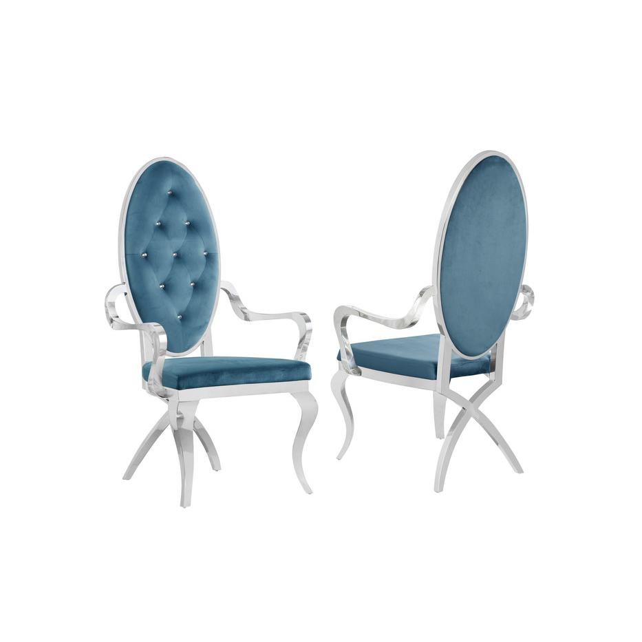 Velvet Arm Chair Set of 2, Stainless Steel, Teal