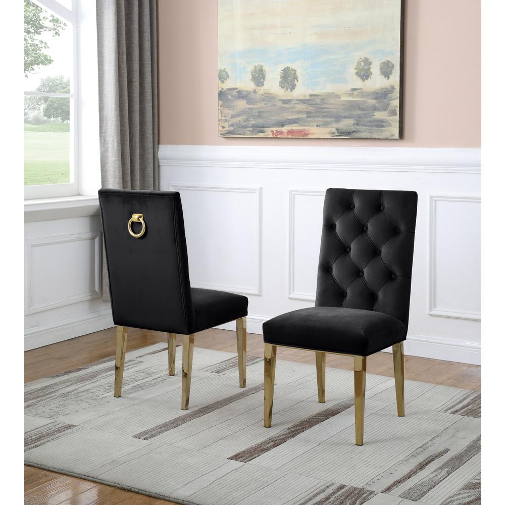 Black Velvet Tufted Side Chair Set of 2