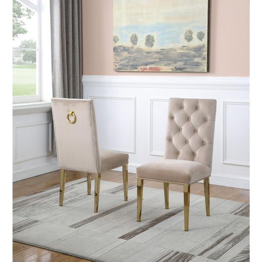 Beige Velvet Tufted Side Chair Set of 2