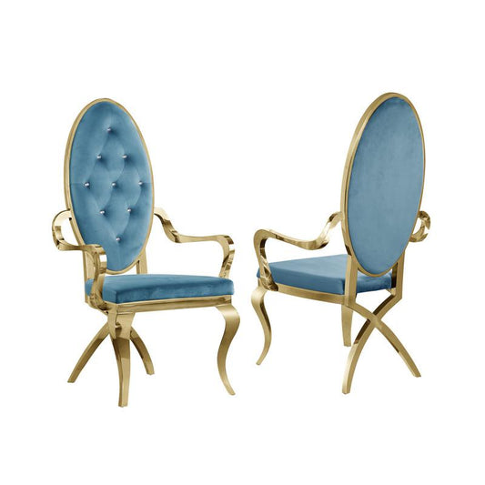 Velvet Arm Chair Set of 2, Stainless Steel Gold Legs, Teal