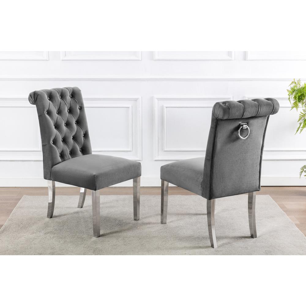 Tufted Velvet Upholstered Side Chairs, 4 Colors to Choose (Set of 2) - Dark grey 529