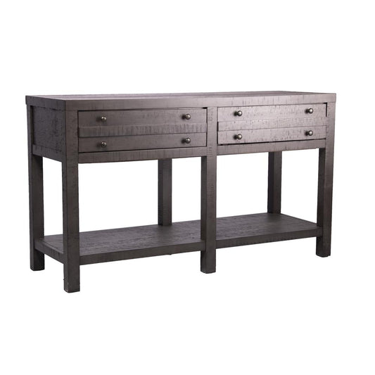 Rustic Style Console Table with Shelf and 2-Drawer Storage, Rustic Dark Grey