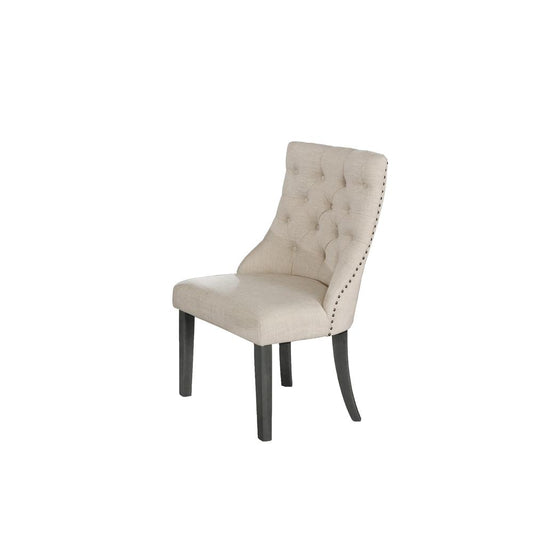 Classic Upholstered Side Chair Tufted in Linen Fabric w/Nailhead Trim **Single Chair**, Beige