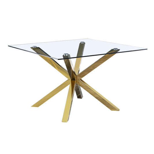 Classic Glass Top Dining Table with Gold Stainless Steel Base. Gold