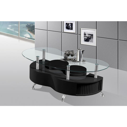 High Gloss Lacquer Coffee Table with Glass Top, 2 Stools and Inside Sotrage