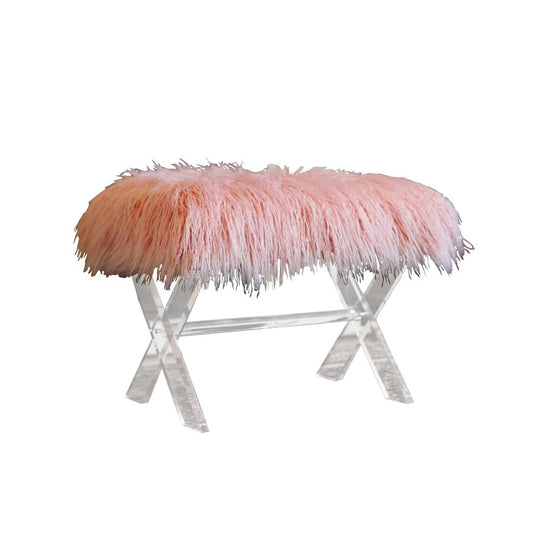 Fur bench/Ottoman with Acrylic Legs. 2 Colors to Choose: White or Pink