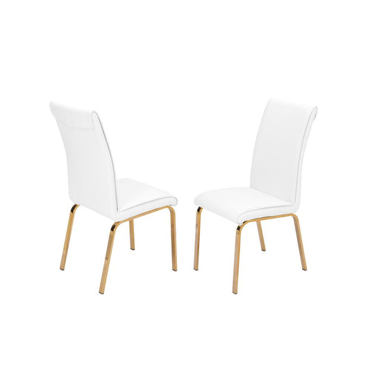 Faux Leather Dining Side Chairs, Chrome Gold Legs (Set of 2) - White