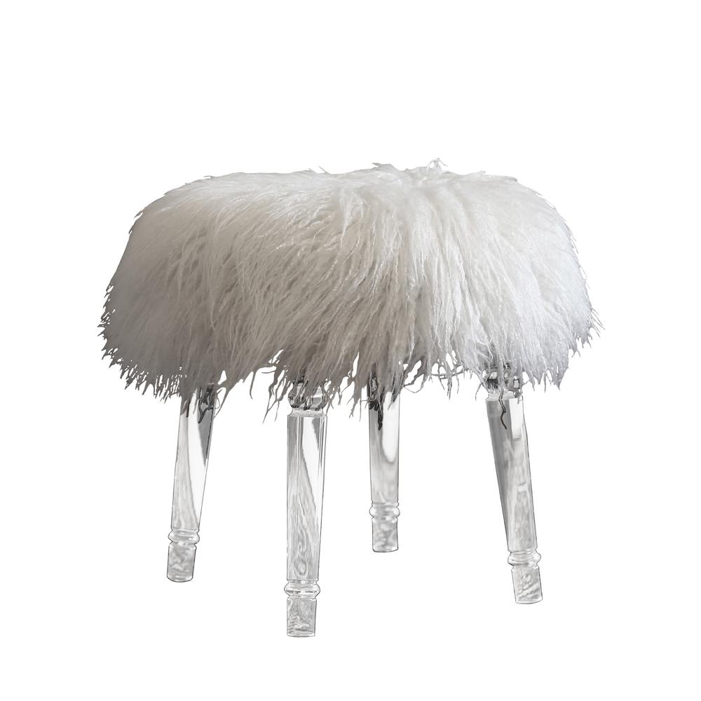 Fur Ottoman with Acrylic Legs. 2 Colors to Choose: White or Pink