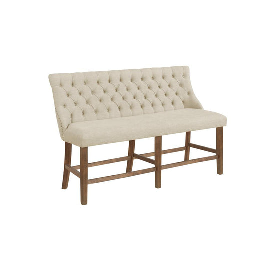 Walnut Dining Bench With Nailhead Trim (Single), Beige