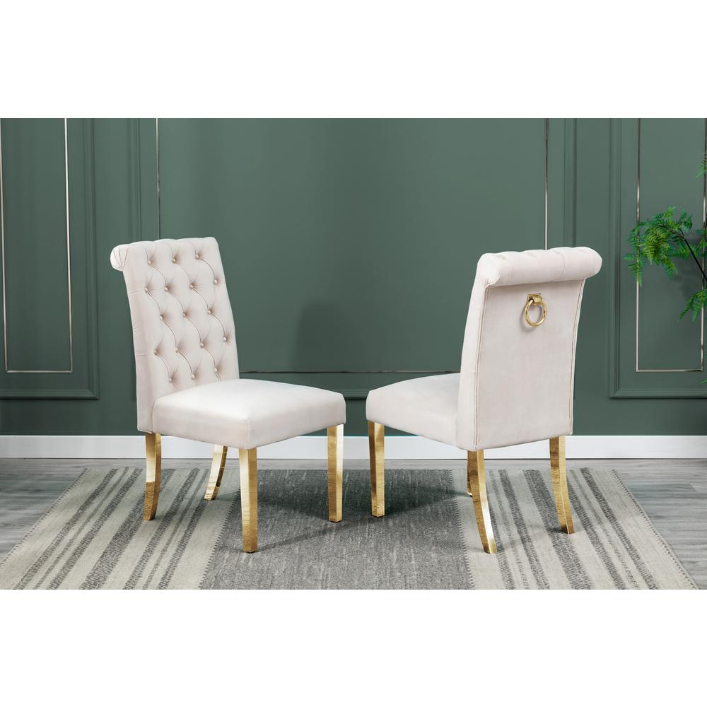 Tufted Velvet Upholstered Side Chairs, 4 Colors to Choose (Set of 2) - Cream 512