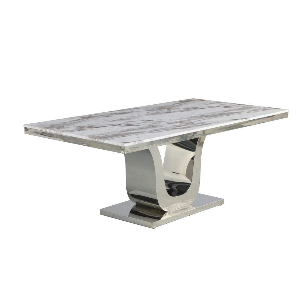 78"L White Marble Dining Table Stainless Steel Base