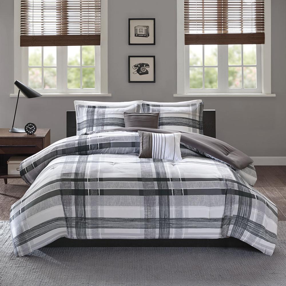 100% Polyester Microfiber Printed Plaid Comforter Set