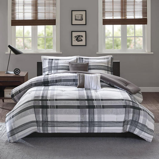 100% Polyester Microfiber Printed Plaid Comforter Set