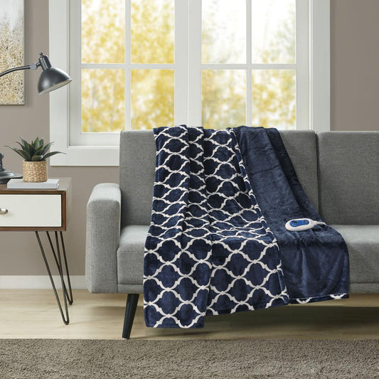 100% Polyester Heated Ogee Throw - 60x70" - Indigo