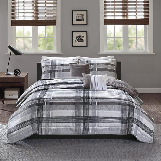 100% Polyester Microfiber Printed Plaid Coverlet Set