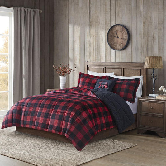 100% Polyester Woolrich Print Low Pile Velour Comforter Set, WR10-3098