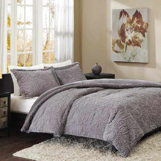 100% Polyester Embroidered Solid Long Fur Ultra Plush Comforter Mini Set,MP10-1997