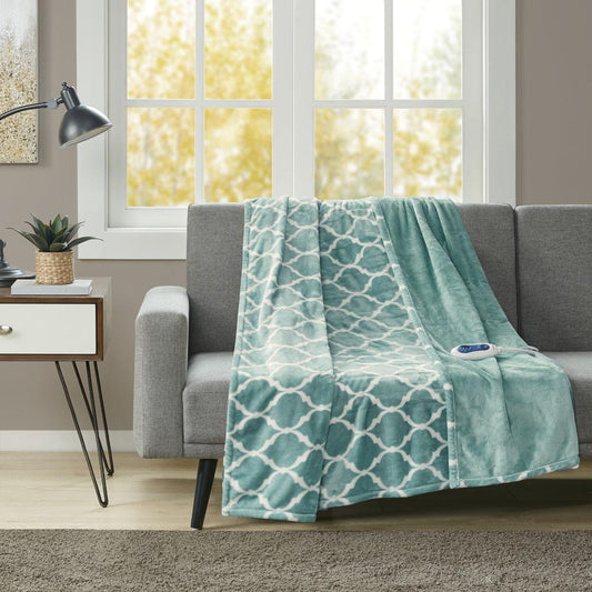 100% Polyester Heated Ogee Throw - 60x70" - Aqua