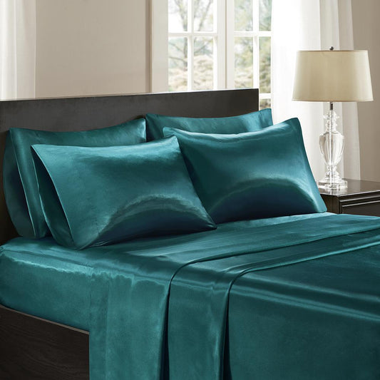 100% Polyester Solid Satin 6pcs Sheet Set,SHET20-1086