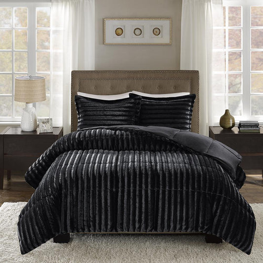 100% Polyester Solid Brushed Faux Fur Comforter Mini Set,MP10-3065