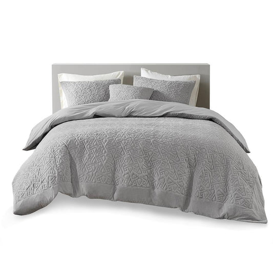 3 Piece Oversized Knit Quilted Top Comforter Mini Set Full/Queen Grey