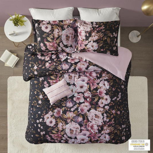 Floral Printed Comforter Set Black 310