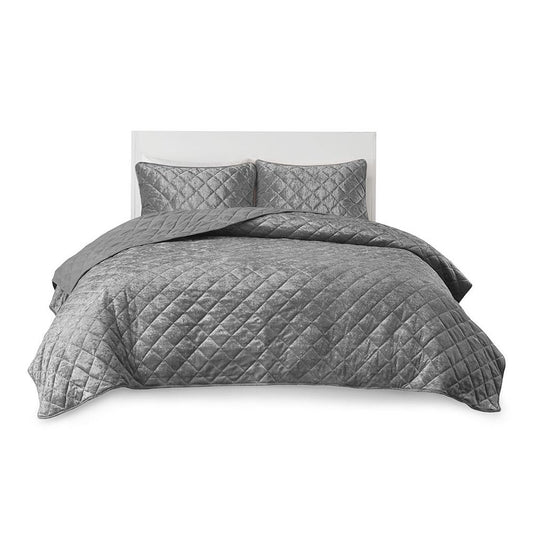 Velvet Coverlet Set Twin/Twin XL Grey