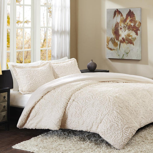 100% Polyester Embroidered Solid Long Fur Ultra Plush Comforter Mini Set,MP10-1995