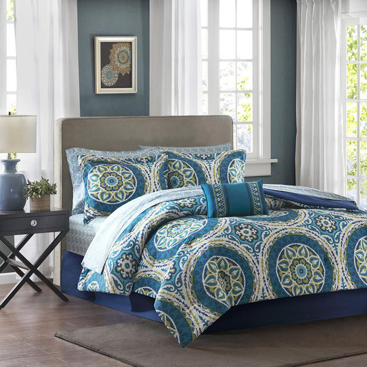 100% Polyester Microfiber Printed 9pcs Comforter Set,MPE10-056