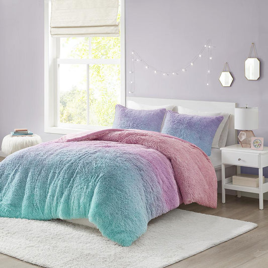 Primrose Ombre Shaggy Faux Fur Duvet Cover Set