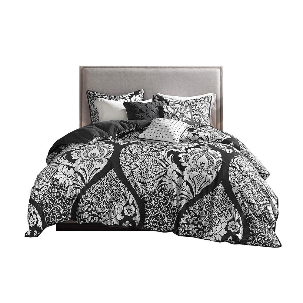 6 Piece Printed Duvet Cover Set King/Cal King Black