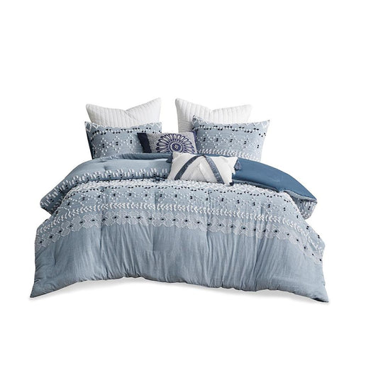 Organic Cotton Chambray 3 Piece Comforter Set Full/Queen Blue