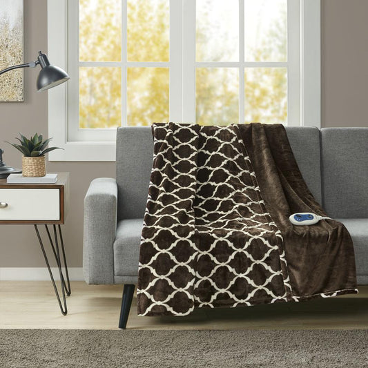 100% Polyester Heated Ogee Throw - 60x70" - Brown