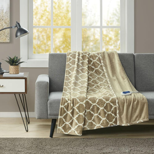 100% Polyester Heated Ogee Throw - 60x70" - Tan