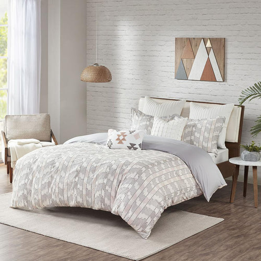 Cotton Jacquard Comforter Set Gray/Blush 070