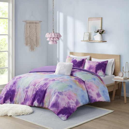 Cassiopeia Watercolor Tie Dye Printed Duvet Cover Set with Throw Pillow