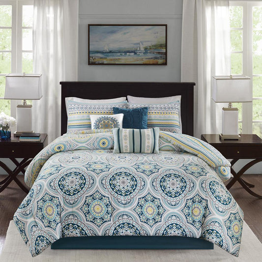 100% Cotton Sateen Printed Reversible 7pcs Comforter Set,MP10-4888