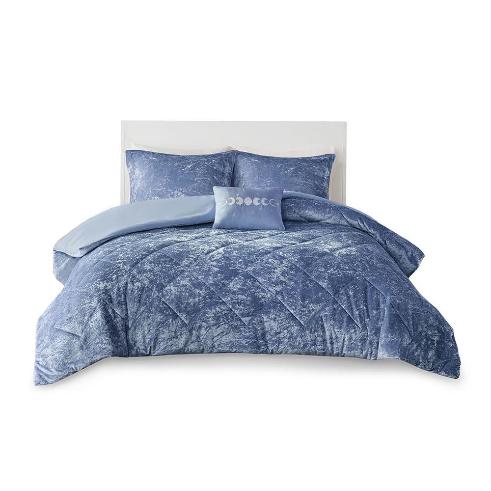 Velvet Duvet Cover Set King/Cal King Blue