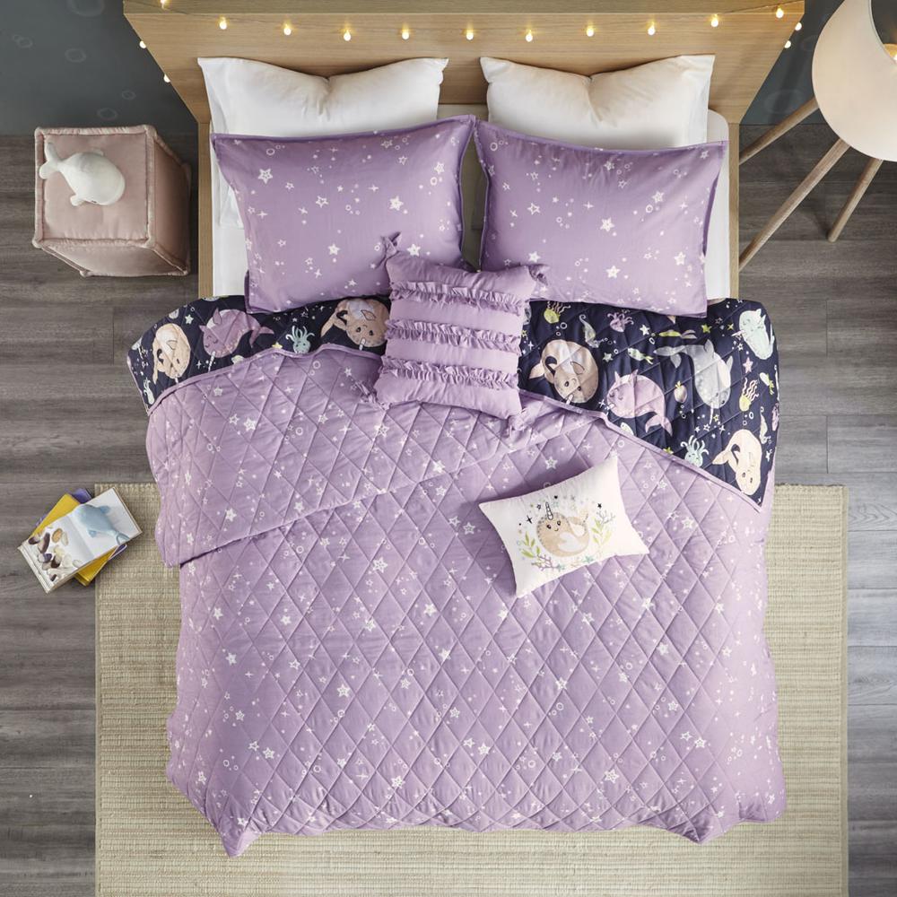 100% Cotton Printed 5pcs Reversible Coverlet Set