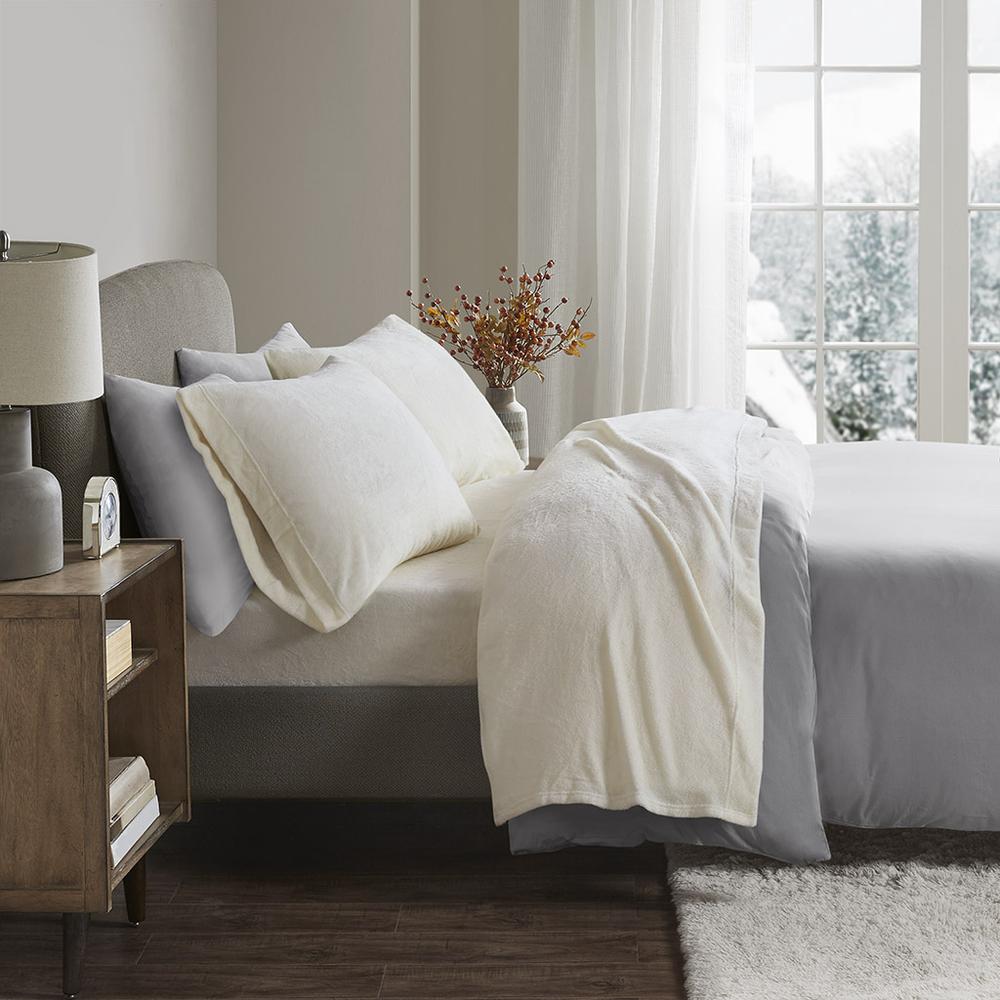 100% Polyester Knitted Plush Sheet Set, Ivory