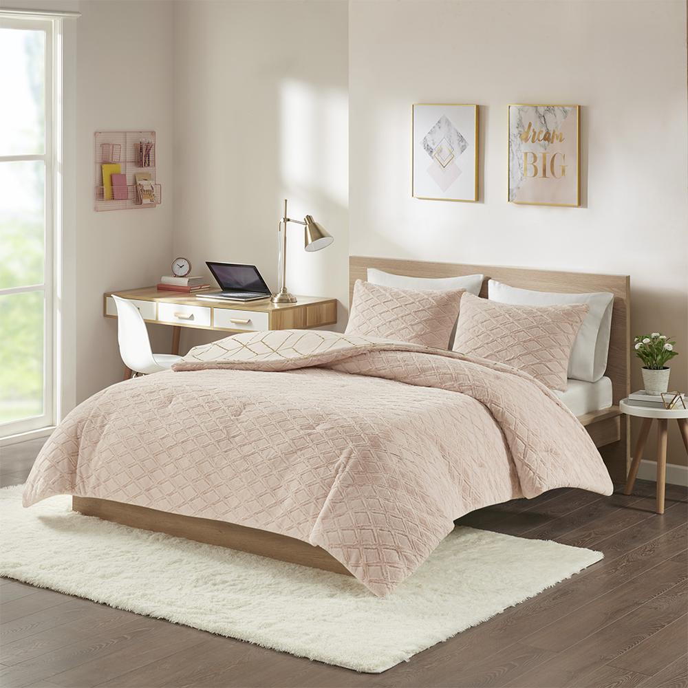 100% Ployester Metallic Print Microfiber to Brushed Long Fur Comforter Set,ID10-1763