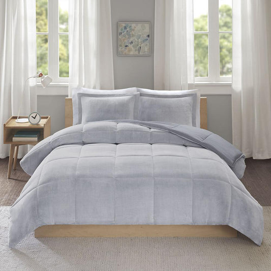 100% Polyester Microfiber Back Printed Velour to Chambray Comforter Set,ID10-1498