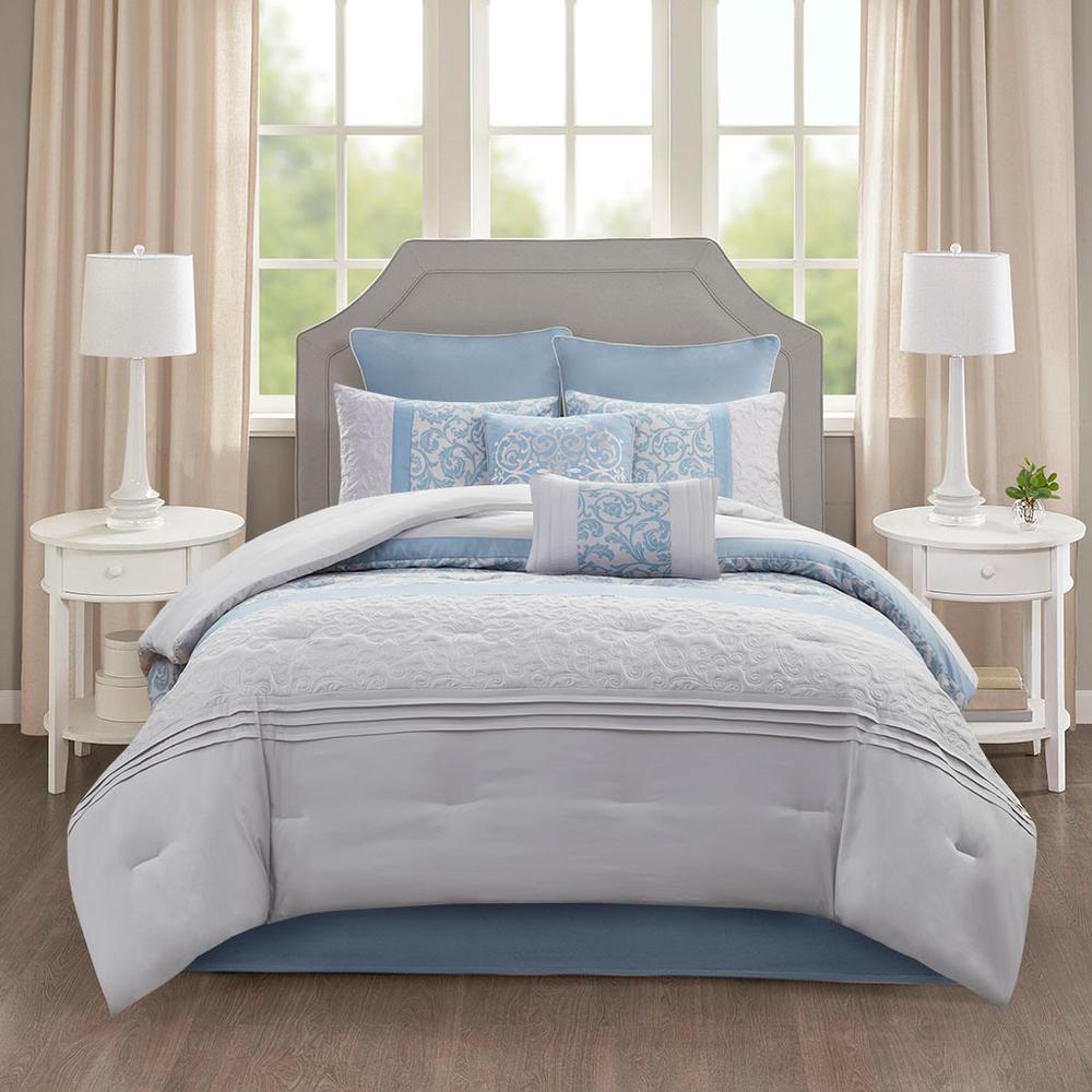 Embroidered 8 Piece  Comforter Set, 104x92, Blue, King1