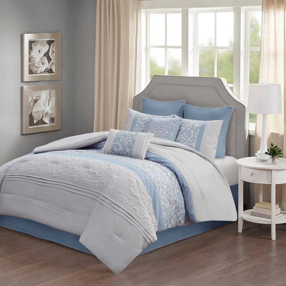 Embroidered 8 Piece  Comforter Set, 104x92, Blue, Cal King1