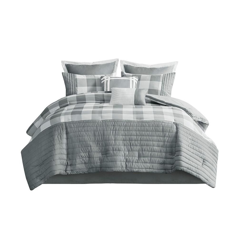 100% Polyester 8pcs Comforter Set Grey Queen: 90"Wx90"L/20"Wx26"L(2)/60"Wx80"L+15"D/12"Wx18"L/18"Wx18"L/26"Wx26"L(2)