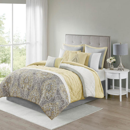 8 Piece Comforter Set, 90x90, Yellow