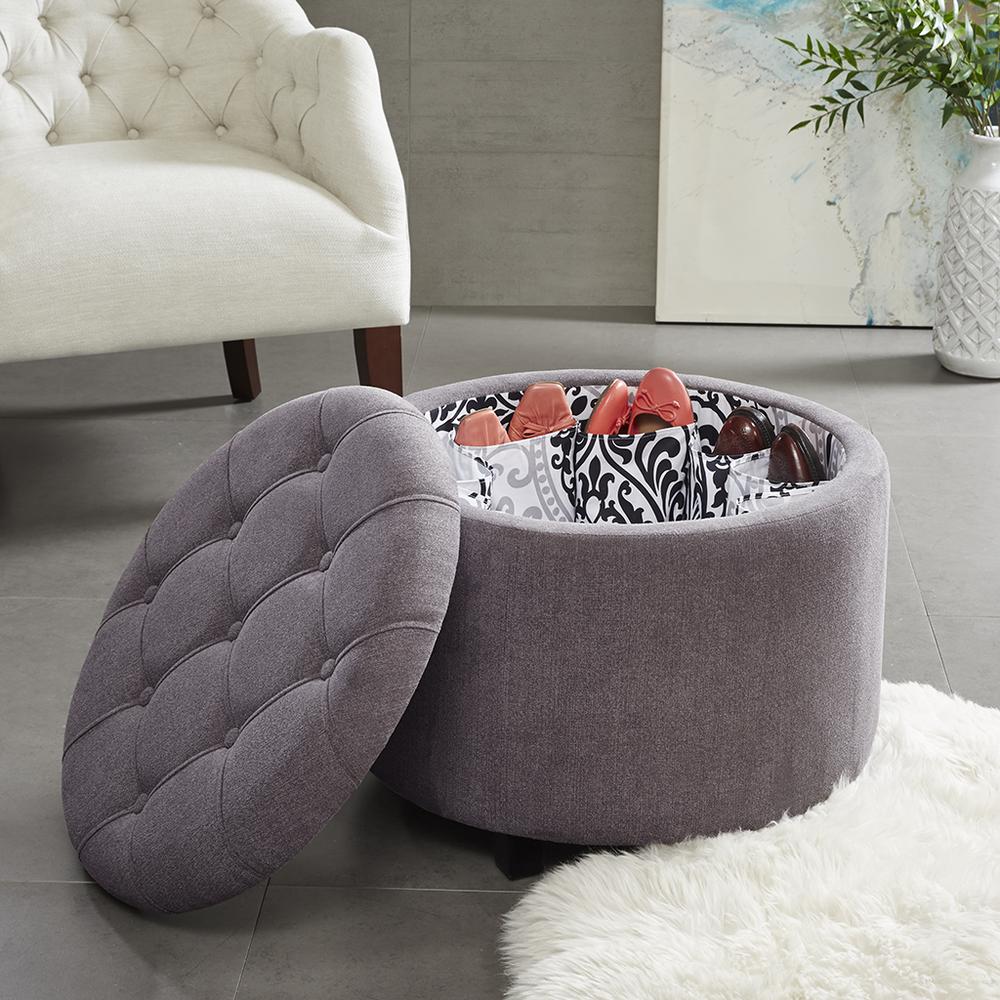 Sasha round ottoman with shoe holder