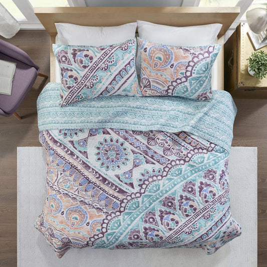 100% Cotton Printed Reversible Coverlet Set,ID13-1852