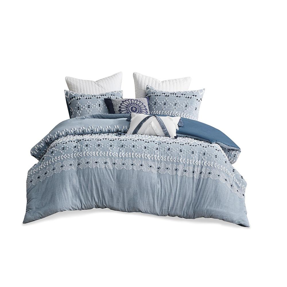 Organic Cotton Chambray 3 Piece Duvet Cover Set King/Cal King Blue