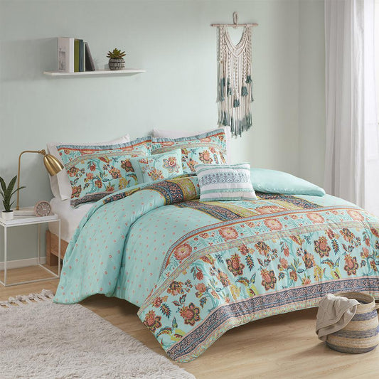 100% Polyester Printed Duvet Cover Set, Aqua